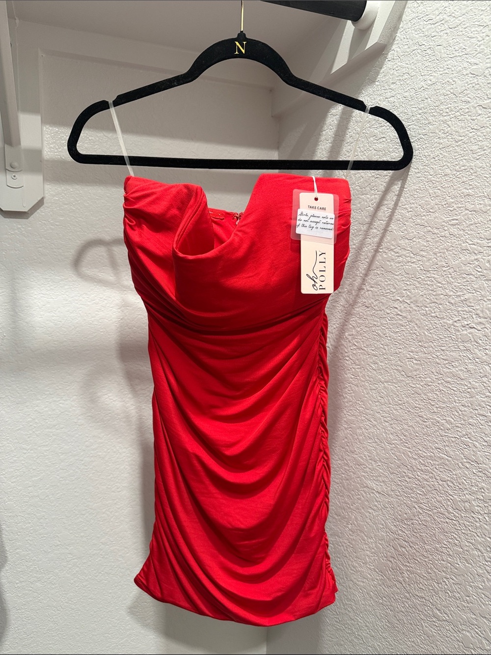 Oh Polly Red Strapless Ruched Mini Dress